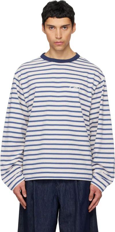 We11 Done Striped Long-sleeved T-shirt In Blue
