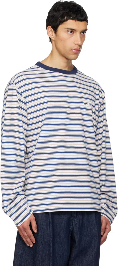 We11 Done Striped Long-sleeved T-shirt In Blue