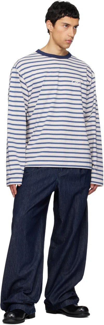 We11 Done Striped Long-sleeved T-shirt In Blue