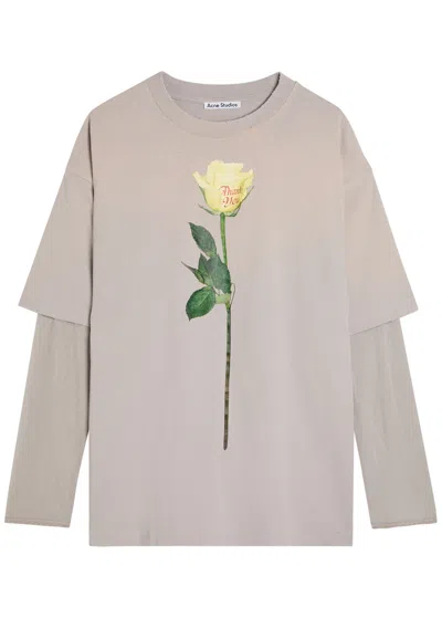 Acne Studios Women Cotton T-shirt With A Floral Print With A Contrasting Logo In Multi