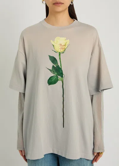 Acne Studios Women Cotton T-shirt With A Floral Print With A Contrasting Logo In Multi