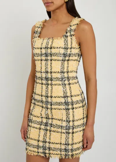 Balmain Check Paillette Tweed Sleeveless Mini Dress In Yellow