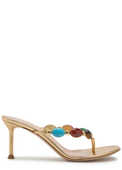 Gianvito Rossi Shanti 70 Embellished Metallic-leather Sandals In Orange