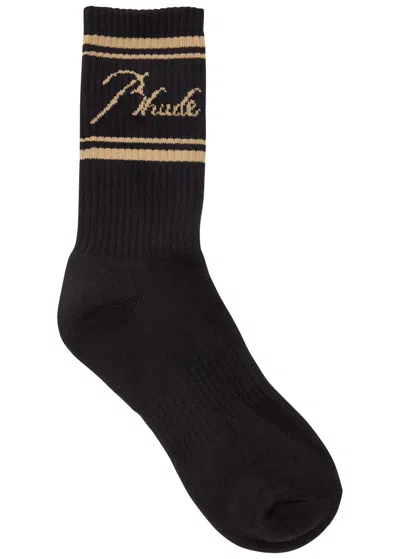 Rhude Script Logo Stretch-cotton Socks In Black