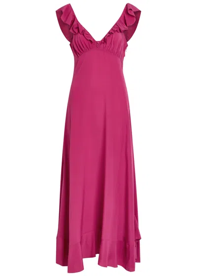 Chloé Maxi Dress Flared Hem Ruffled Neckline In Pink