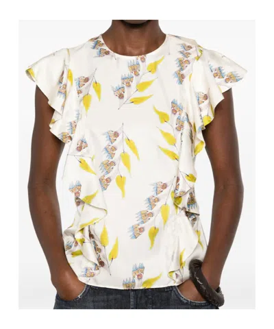 Ulla Johnson Botanical Ruffled Blouse In White