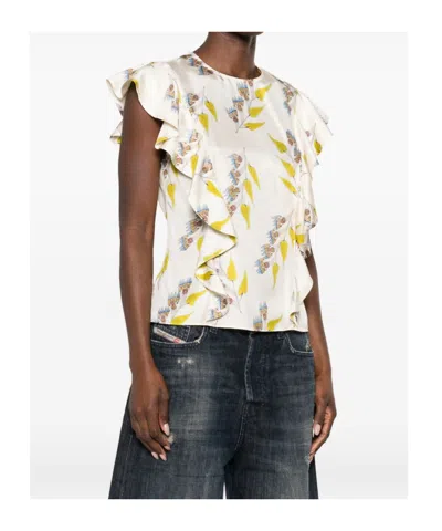 Ulla Johnson Botanical Ruffled Blouse In White