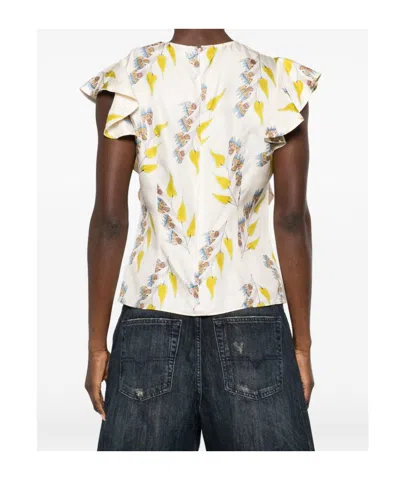 Ulla Johnson Botanical Ruffled Blouse In White