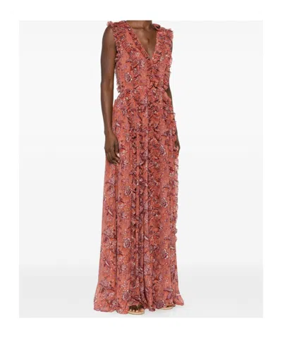 Ulla Johnson Multicolored Long Dress With Ruffled Edges In Brown