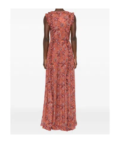 Ulla Johnson Multicolored Long Dress With Ruffled Edges In Brown