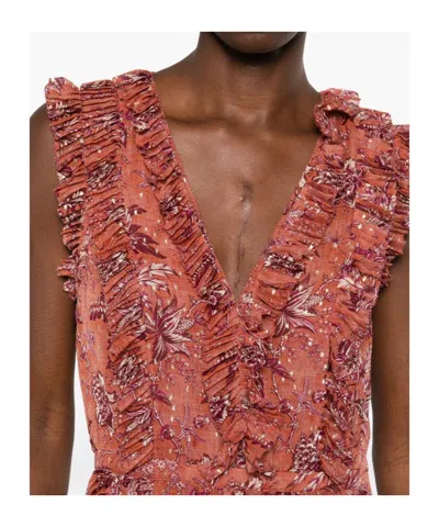 Ulla Johnson Multicolored Long Dress With Ruffled Edges In Brown