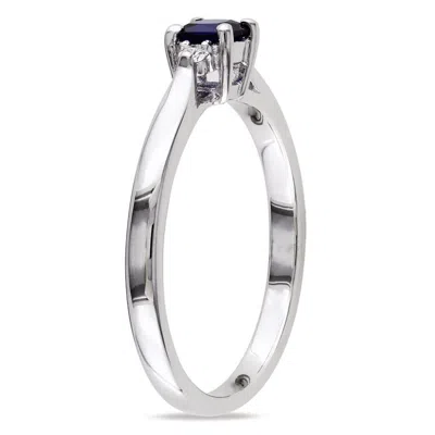 Amour Princess Cut Created Blue Sapphire And Diamond Accent Ring In Sterling Silver In Silver