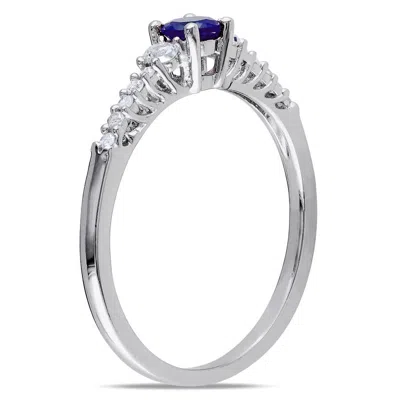Amour Created Blue And Created White Sapphire And Diamond Accent Ring In Sterling Silver In Silver