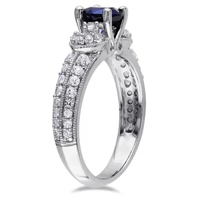 Amour Created Blue And Created White Sapphire Engagement Ring In Sterling Silver In White