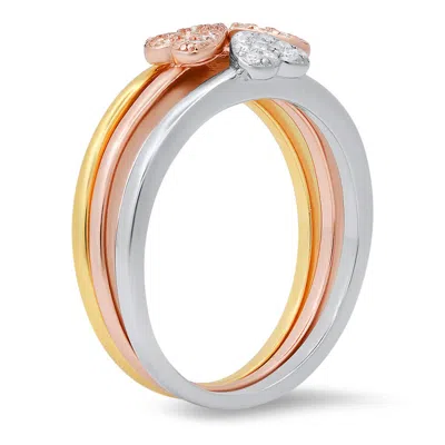 Kylie Harper Sterling Silver Tri-color 3pc Stackable Heart Ring Set In Multi