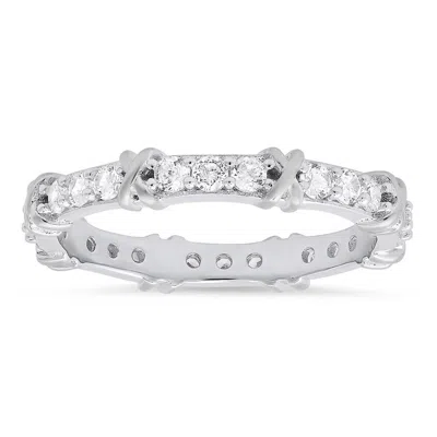 Kylie Harper Sterling Silver Round-cut Cz "x" Stackable Eternity Band Ring In Silver