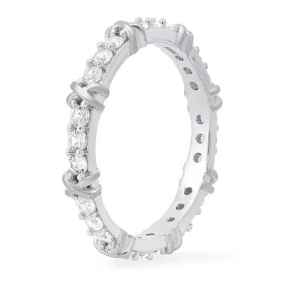 Kylie Harper Sterling Silver Round-cut Cz "x" Stackable Eternity Band Ring In Silver
