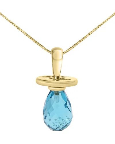 Haus Of Brilliance 14k Yellow Gold And Blue Quartz Pacifier Pendant Necklace In Brown