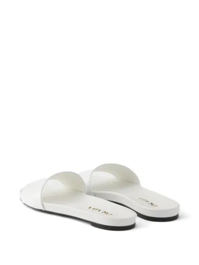 Prada Leather Slide Sandals Open Toe Flat Sole In White