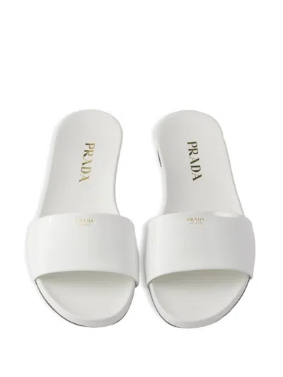 Prada Leather Slide Sandals Open Toe Flat Sole In White