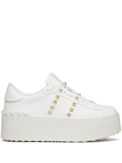 Valentino Rockstud Untitled Sneakers With Elevated Sole In White
