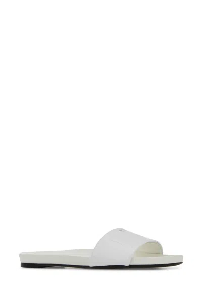 Prada Leather Slide Sandals Open Toe Flat Sole In White