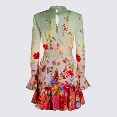 Roberto Cavalli Floral Silk Blend Dress High Neck In White