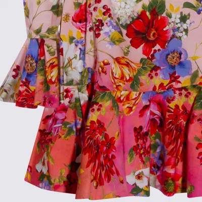 Roberto Cavalli Floral Silk Blend Dress High Neck In White