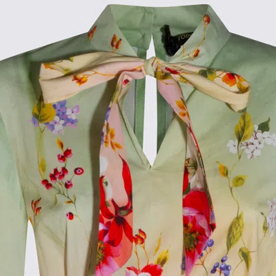 Roberto Cavalli Floral Silk Blend Dress High Neck In White