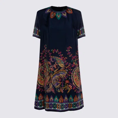 Etro Women Blue Paisley-print Habotai Silk Tunic Short Dress In Multi