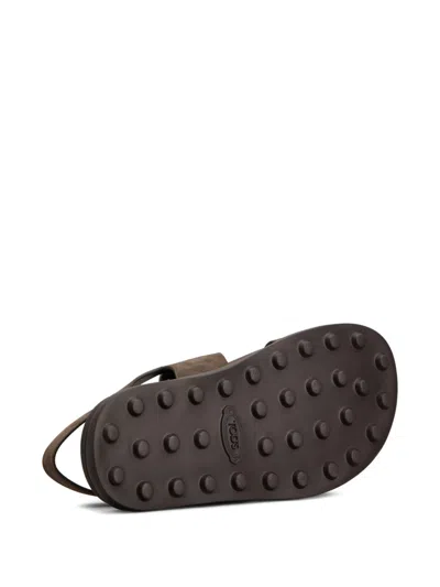 Tod's Leather Slingback Sandals Open Toe Design In Brown