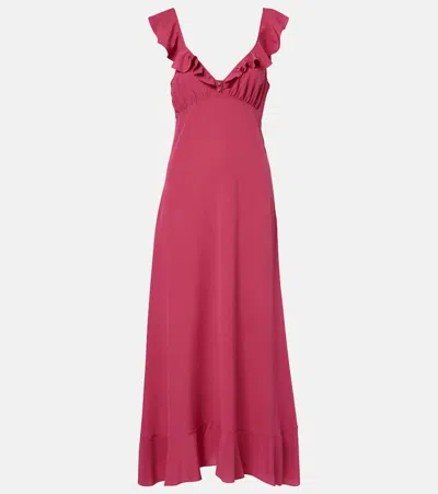 Chloé Maxi Dress Flared Hem Ruffled Neckline In Pink