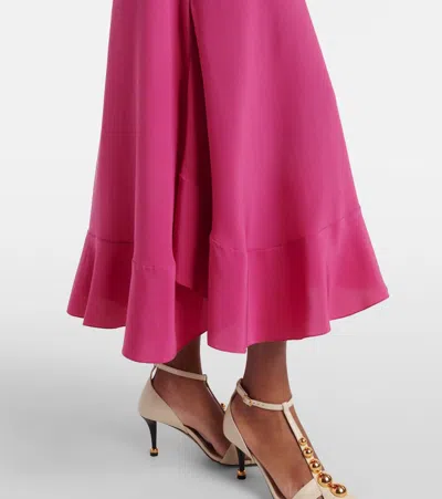 Chloé Maxi Dress Flared Hem Ruffled Neckline In Pink