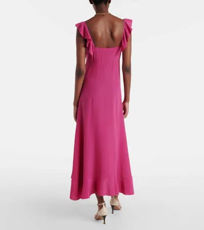 Chloé Maxi Dress Flared Hem Ruffled Neckline In Pink