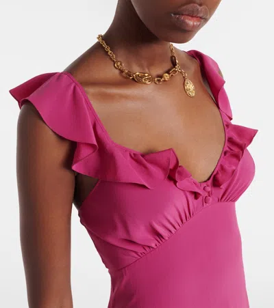 Chloé Maxi Dress Flared Hem Ruffled Neckline In Pink