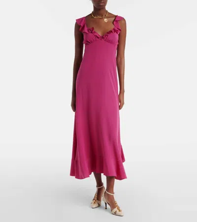 Chloé Maxi Dress Flared Hem Ruffled Neckline In Pink