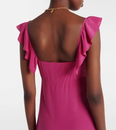 Chloé Maxi Dress Flared Hem Ruffled Neckline In Pink