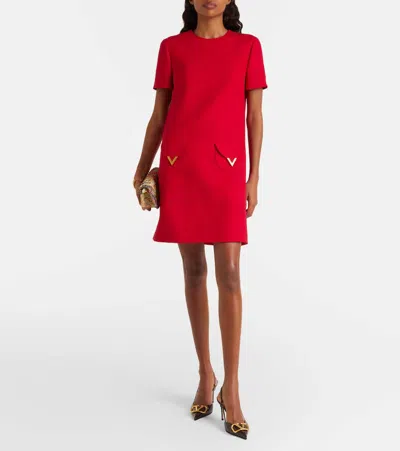 Valentino Womens Paris Pocket-front Short-sleeve Wool-blend Midi Dress In Red