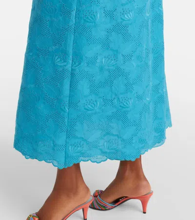Valentino Eyelet Embroidered Cotton Drawstring Midi Dress In Blue