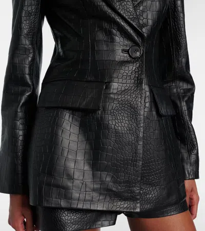 Alex Perry Croc-effect Leather Blazer In Black