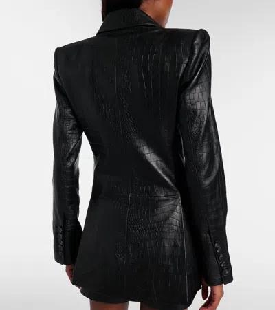 Alex Perry Croc-effect Leather Blazer In Black