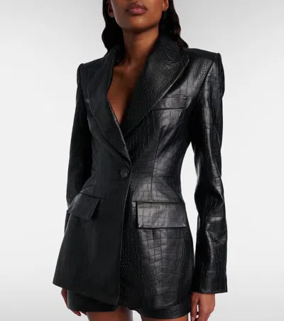 Alex Perry Croc-effect Leather Blazer In Black