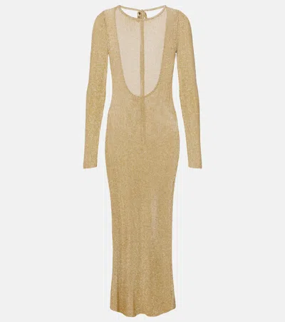 Staud Knitted Maxi Dress In Gold