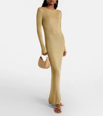 Staud Knitted Maxi Dress In Gold