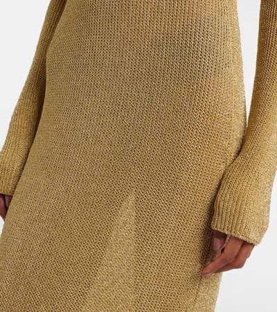 Staud Knitted Maxi Dress In Gold