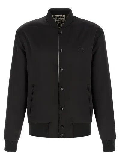 Balmain Monogram Reversible Bomber Jacket In Black