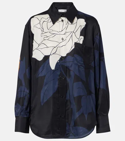 Victoria Beckham Floral Shirt Long Sleeves Collared Neck Pocket In Blue