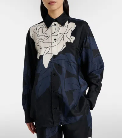 Victoria Beckham Floral Shirt Long Sleeves Collared Neck Pocket In Blue