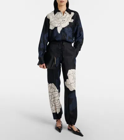 Victoria Beckham Floral Shirt Long Sleeves Collared Neck Pocket In Blue