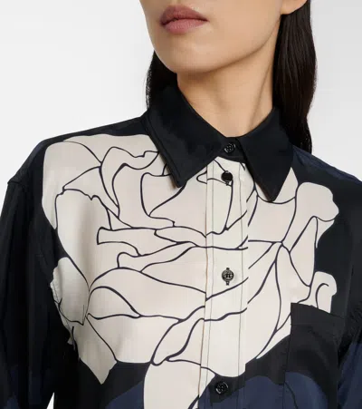 Victoria Beckham Floral Shirt Long Sleeves Collared Neck Pocket In Blue